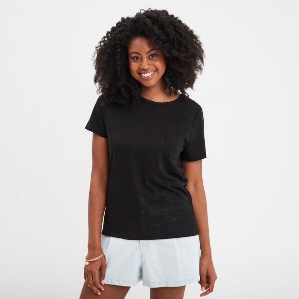 T-shirt col rond 1 poche manches courtes noir femme