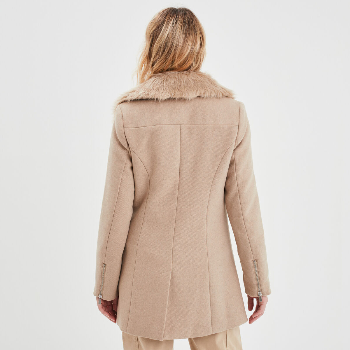 Manteau droit zippé beige femme
