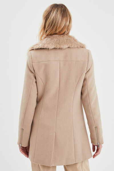 Manteau droit zippé beige femme