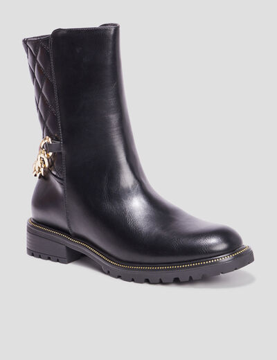 Bottes matelassées avec chaînes noir femme