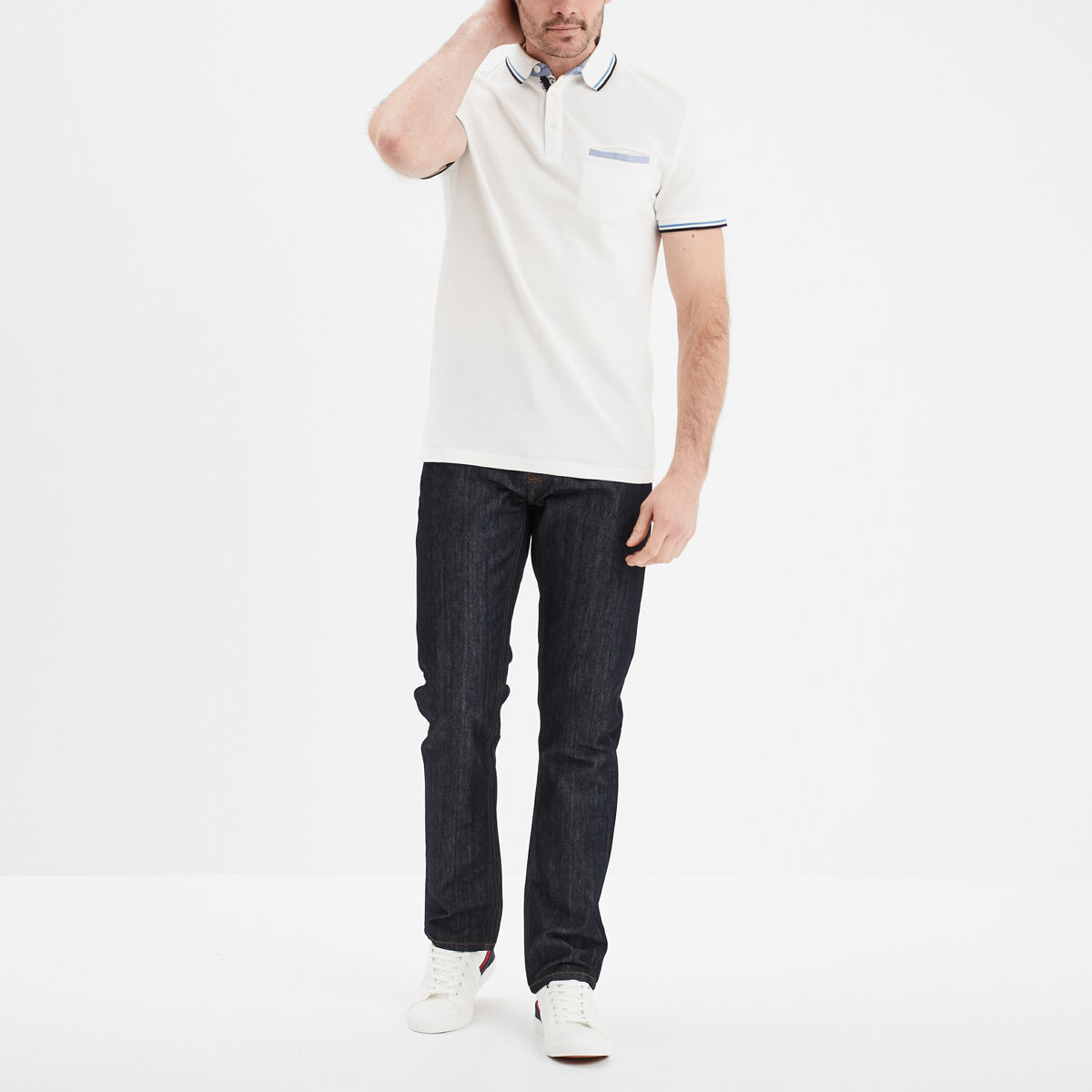 Polo piqu&eacute; manches courtes coton blanc homme