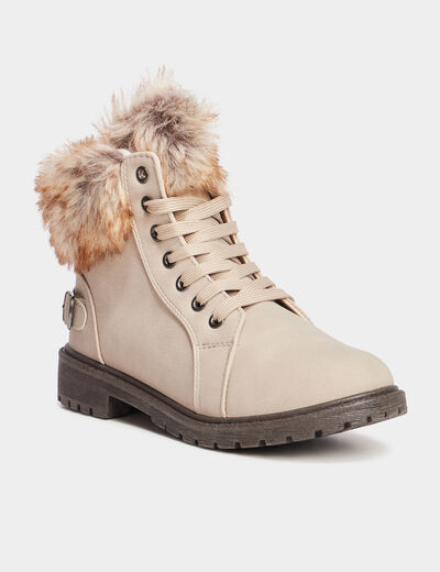 Bottines avec fausse fourrure ivoire femme