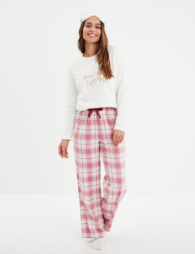 Ensemble pyjama effet polaire 3 pièces rose femme