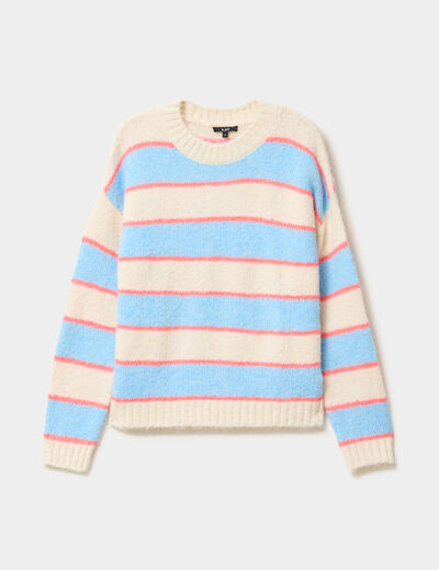 Pull col rond manches longues ecru femme