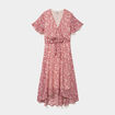 Robe longue &eacute;vas&eacute;e col cache-coeur rose femme