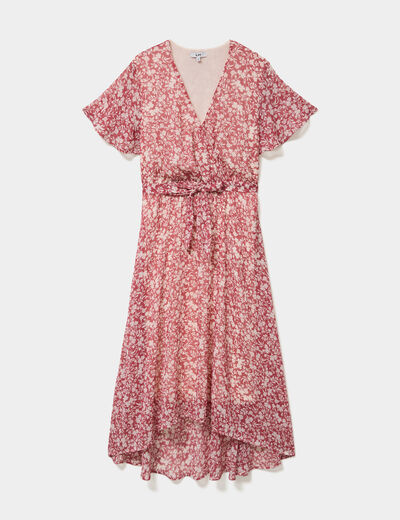 Robe longue &eacute;vas&eacute;e col cache-coeur rose femme