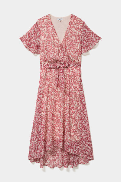 Robe longue &eacute;vas&eacute;e col cache-coeur rose femme