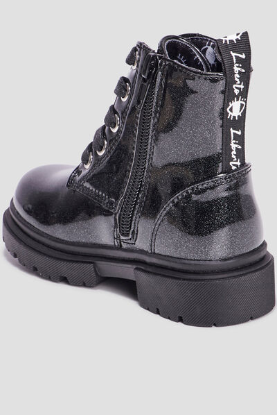 Bottines crantées zippées à paillettes noir fille