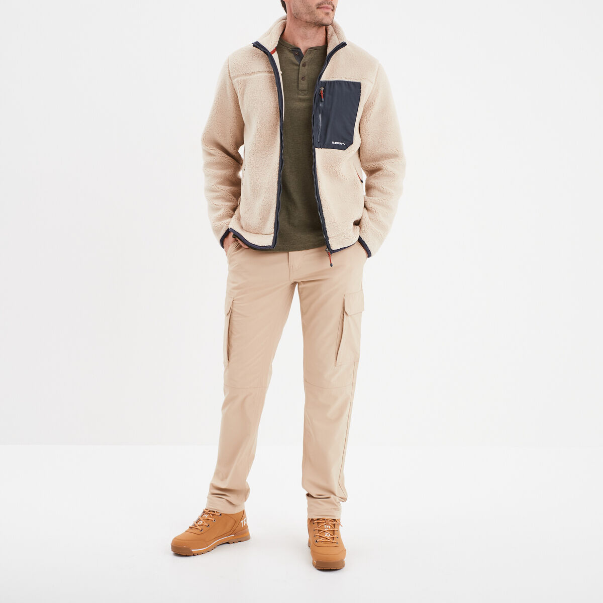 Veste effet sherpa zipp&eacute;e 3 poches beige homme