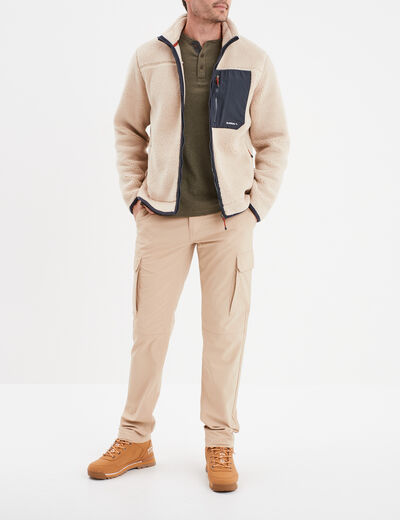 Veste effet sherpa zipp&eacute;e 3 poches beige homme