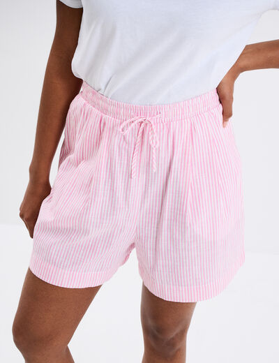 Short taille élastiquée coton rose clair femme