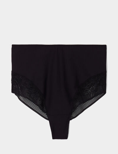 Tanga taille haute gainant noir femme