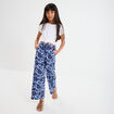 Pantalon fluide large taille &eacute;lastiqu&eacute;e bleu fille