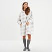 Poncho plaid effet polaire &agrave; capuche ecru femme