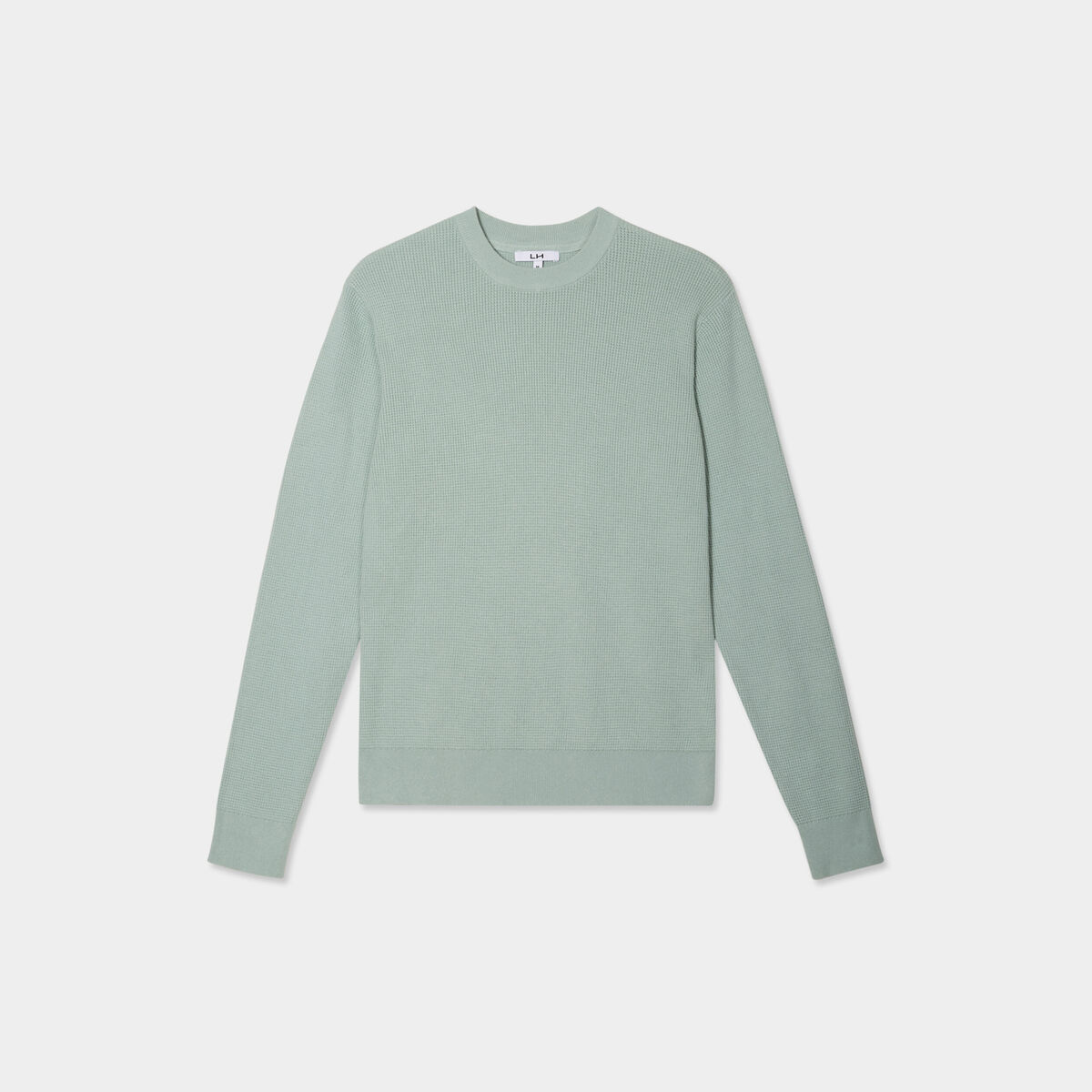 Pull en maille textur&eacute;e col rond vert pastel homme