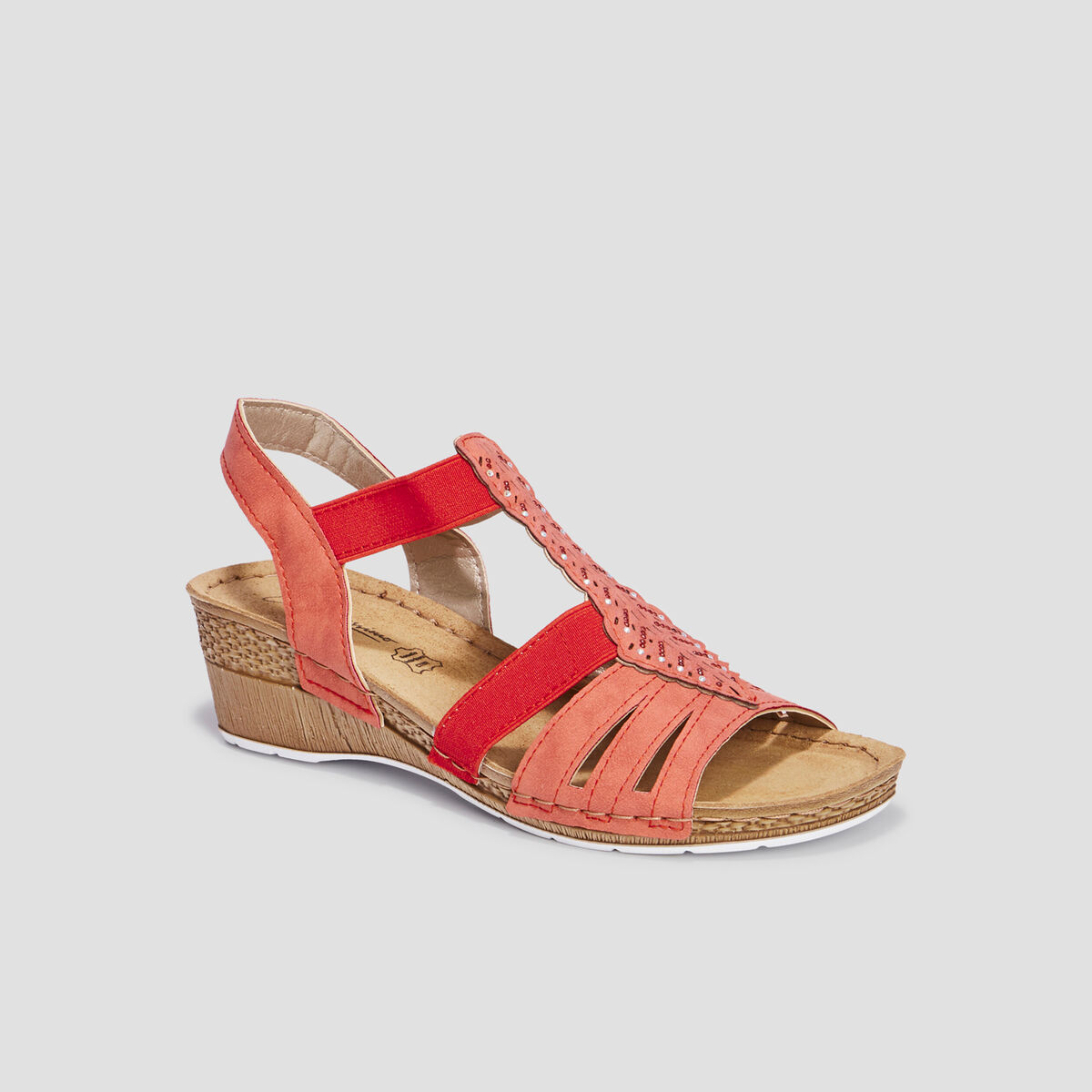 Sandales compens&eacute;es cuir Confortissimo rouge femme
