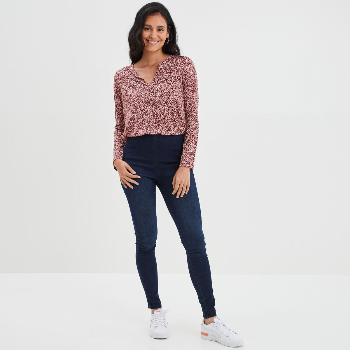 Jegging slim taille haute denim blue black femme