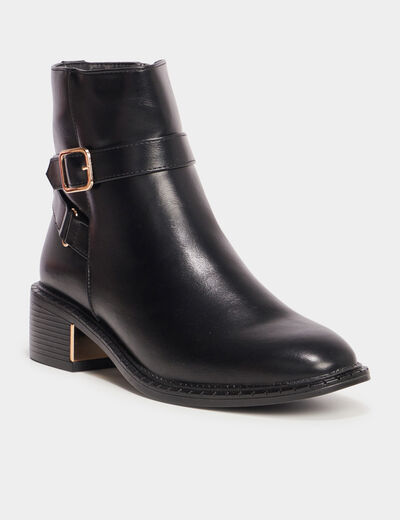 Bottines à talons zippées avec boucles noir femme