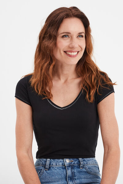 T-shirt manches courtes ajusté noir femme