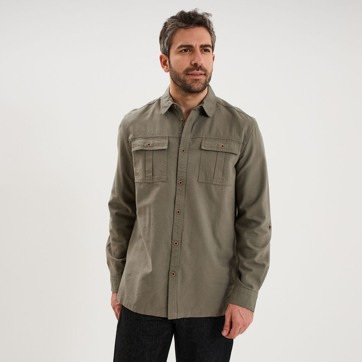 Chemise manches retroussables gris homme