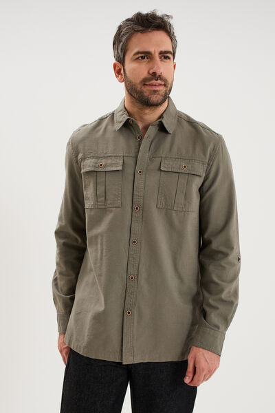 Chemise manches retroussables gris homme
