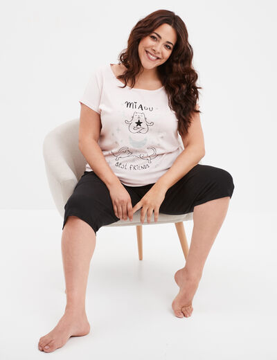 Ensemble pyjama corsaire coton rose poudrée femme grande taille