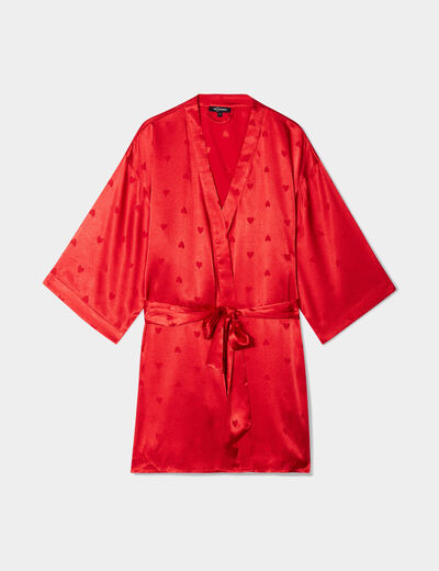 Déshabillé effet satin ceinturé rouge femme