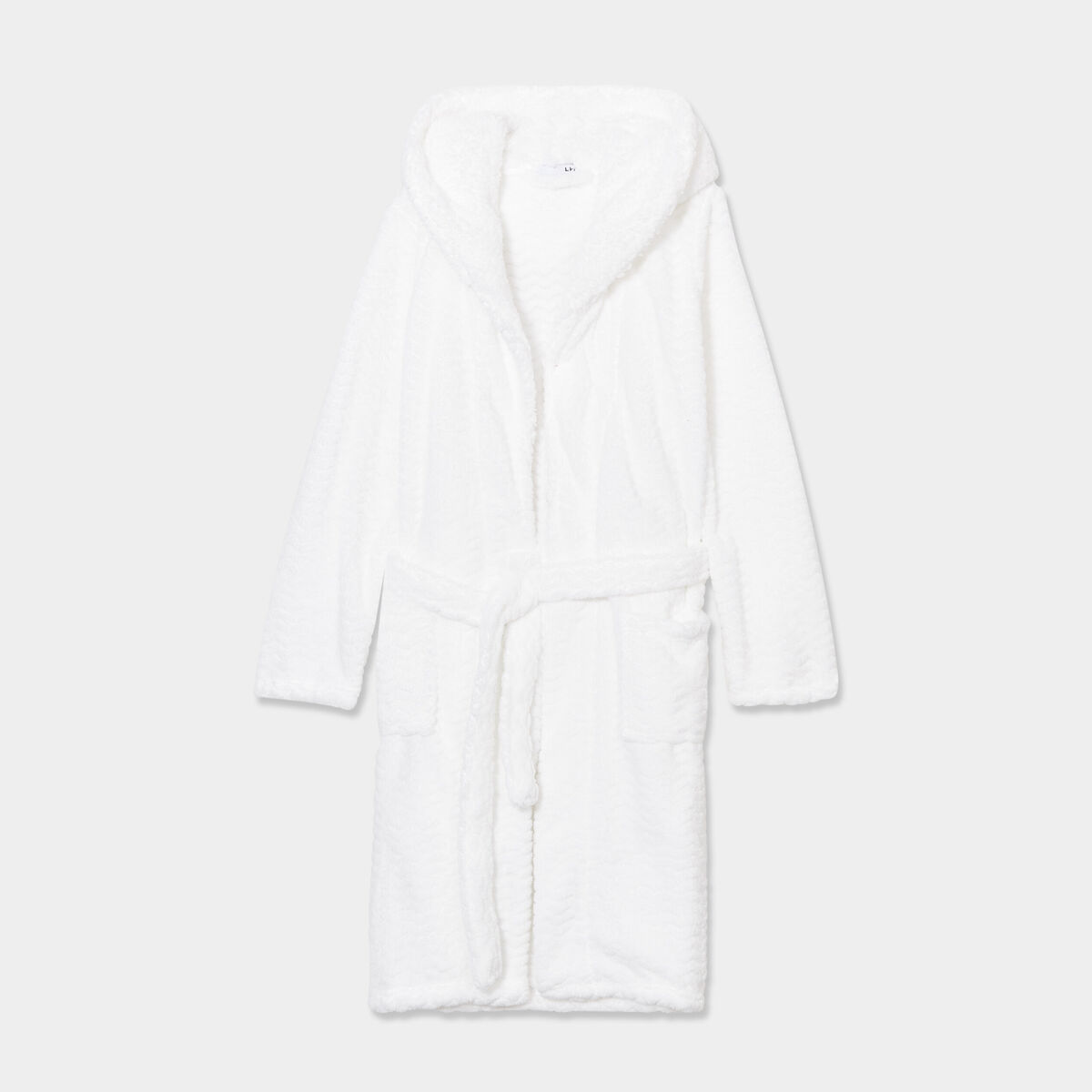 Peignoir long effet polaire &agrave; capuche ivoire femme
