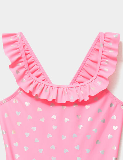 Maillot de bain une pi&egrave;ce &agrave; volants rose fluo fille