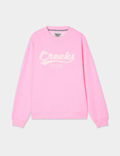 Sweat col rond manches longues Creeks rose fluo femme