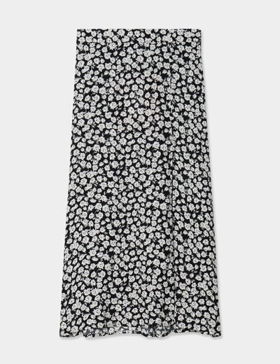 Jupe midi fendue fluide noir femme