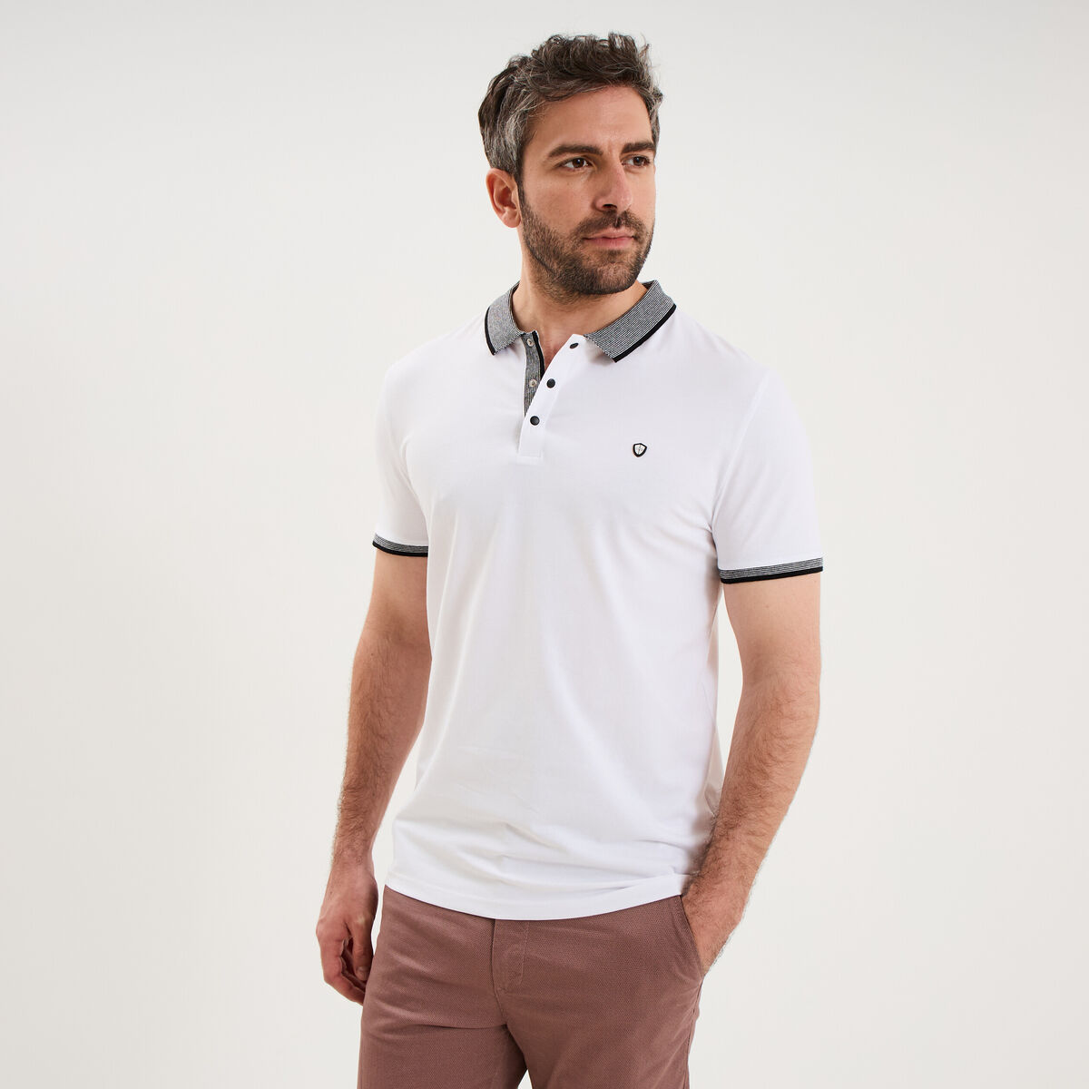 Polo slim manches courtes stretch blanc homme