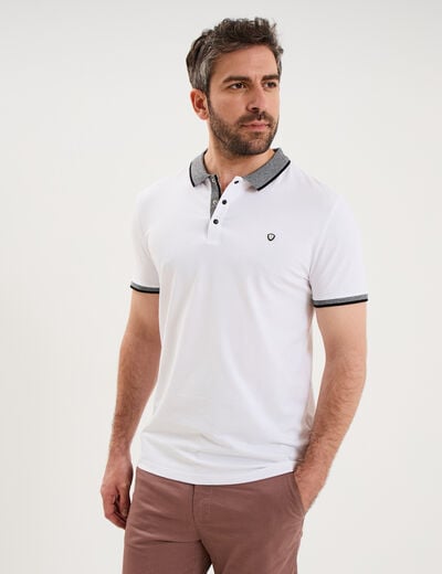 Polo slim manches courtes stretch blanc homme