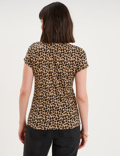 T-shirt coton imprim&eacute; coupe ajust&eacute;e beige femme