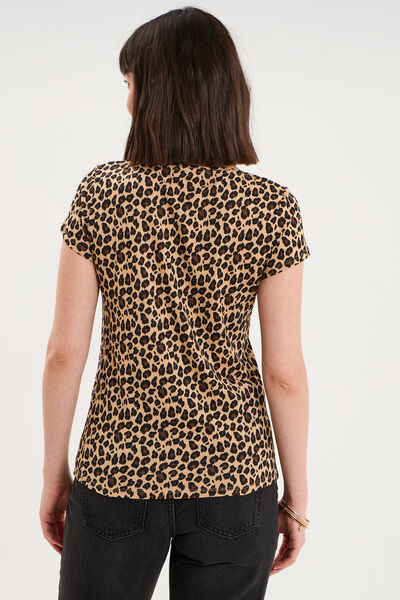 T-shirt coton imprim&eacute; coupe ajust&eacute;e beige femme