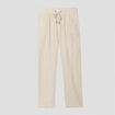 Pantalon droit fluide en mélange de lin beige femme