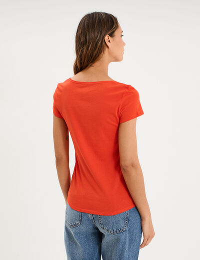 T-shirt coton col rond manches courtes orange femme