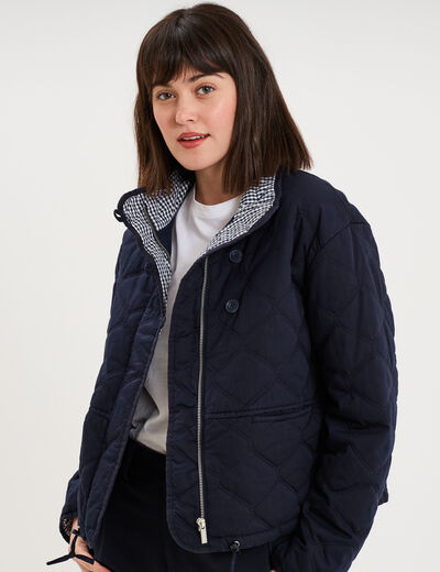 Veste matelass&eacute;e taille ajustable bleu fonc&eacute; femme
