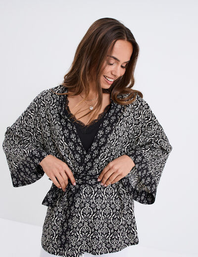 Veste kimono manches 3/4 noir femme