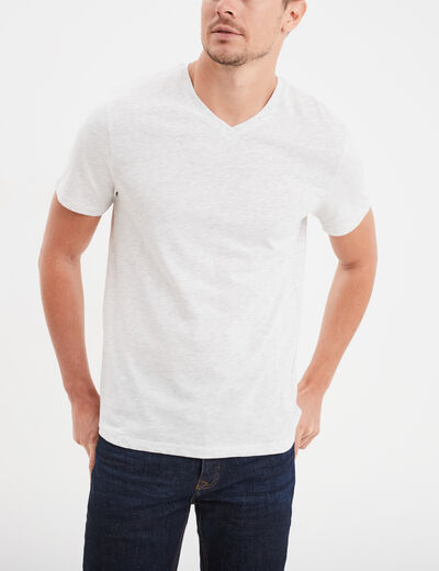 T-shirt droit col V ecru homme