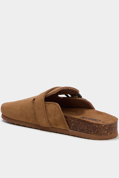Mules su&eacute;dine avec boucles marron femme