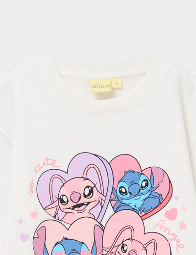 Sweat col rond manches longues Stitch blanc fille