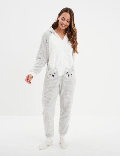 Combinaison pyjama à capuche gris femme