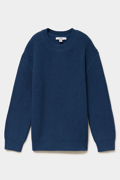 Pull col rond manches longues coton bleu fonc&eacute; gar&ccedil;on