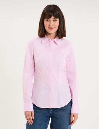 Chemise cintr&eacute;e stretch manches longues rose femme