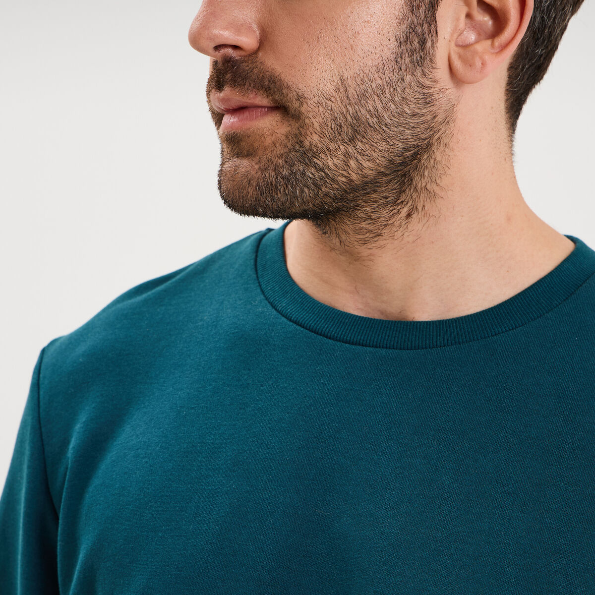 Sweat molleton col rond bleu canard homme