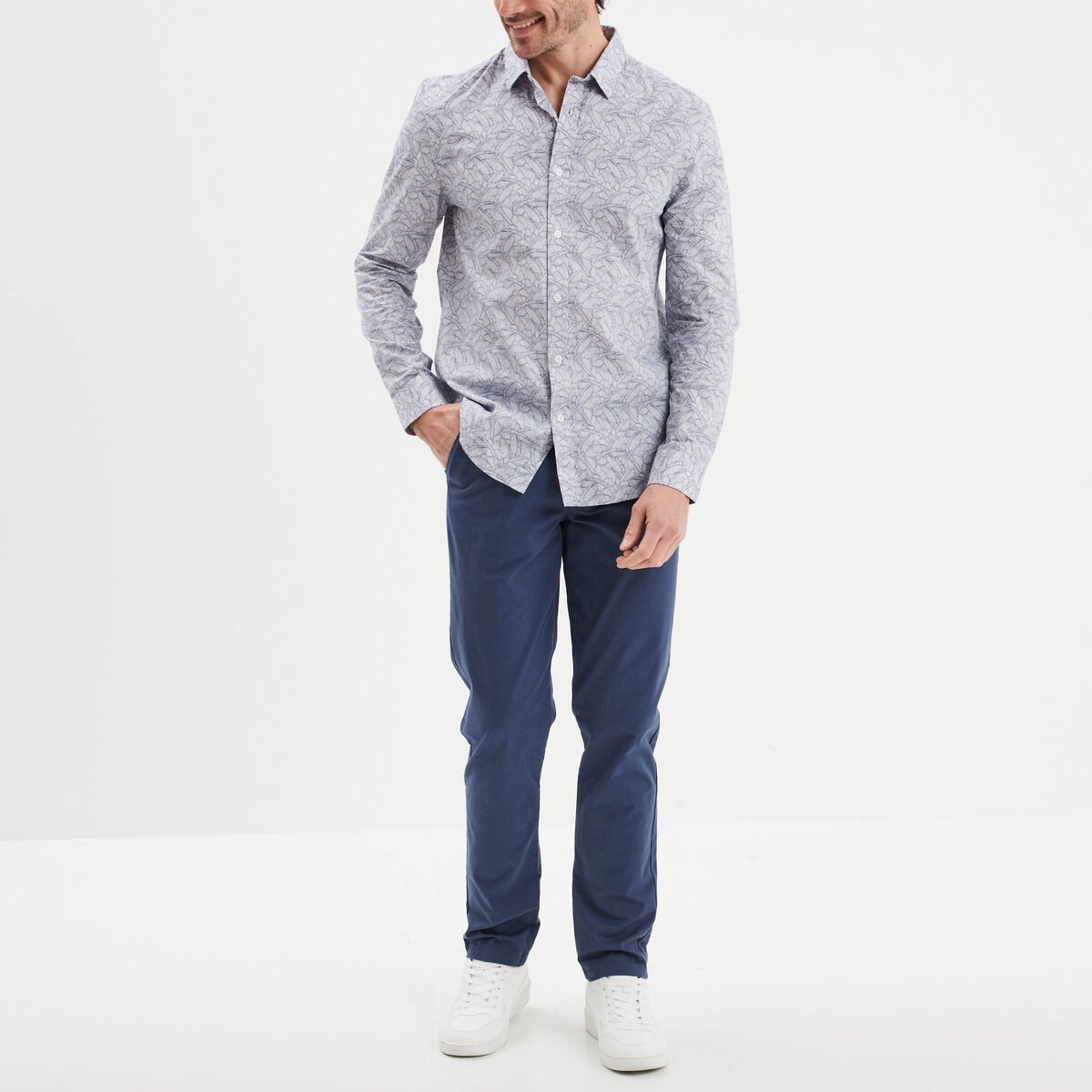 Pantalon chino droit stretch bleu foncé homme