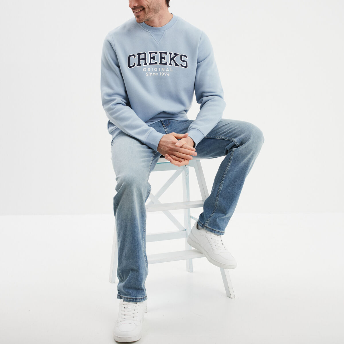 Sweat à col rond Creeks bleu ciel homme