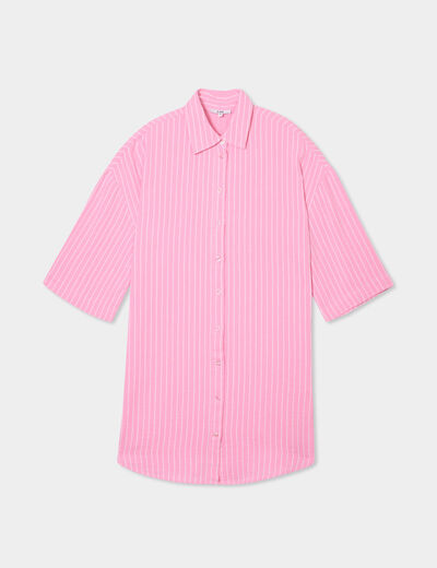 Robe chemise manches 3/4 gaze de coton rose vif femme