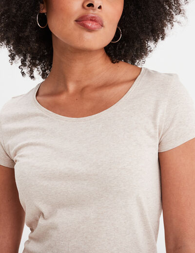T-shirt coton col rond manches courtes beige femme